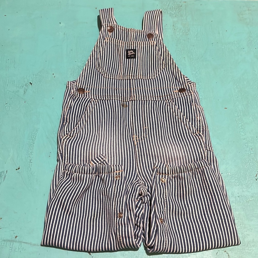 Oshkosh 18M Baby Knit-Like Denim Hickory Stripe Overalls
